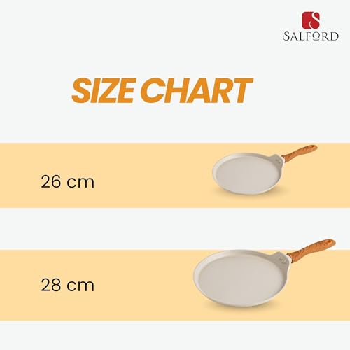 Image of SALFORD Forged Non-Stick Tava | 28 cm | Gas & Induction Base | Non-Toxic PFOA Free Coating | 1Y Warranty | Roti, Dosa, Pancake, Chilla | Wooden Finish Handle | White Spatter