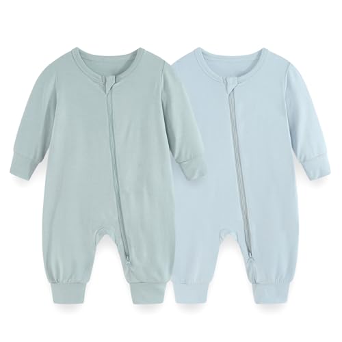 Image of JELYLOVE Unisex Rayon Made from Bamboo Zipper Baby Boy Girl Rompers 2 Pcak Long Sleeve Infants Jumpsuits New Born Clothes