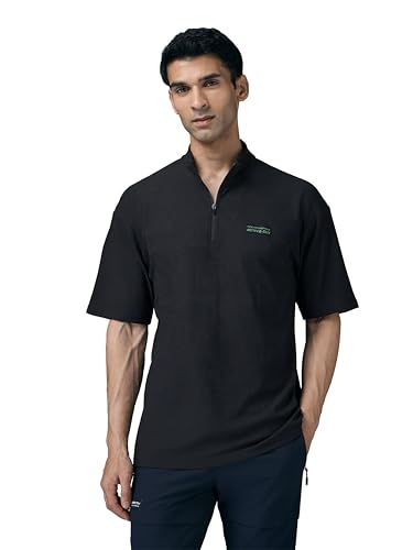 Image of TECHNOSPORT Men's Regular Fit Self Design High Neck Active Out T-Shirt for Casual Wear, Gym and Sports