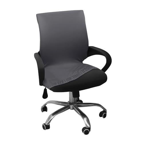 Image of HOKIPO 'SereneSolids' 140 GSM Office Chair Cover for Desk Chair (Low-Back) - 140 GSM Stretchable Fabric - Washable, Durable & Anti-Slip - Fits Small & Low-Back Office Chairs, Grey (AR-6222-GRY)