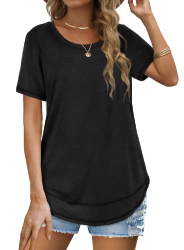 Dofaoo Womens Tops Short Sleeve Summer T-Shirts Curved Hem Casual Fashion Shirts Beach Vacation Clothes2