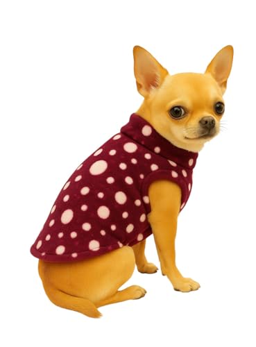Image of The Pets Company Dog Winter Coat Jacket, Clothes, Windproof, Light Weight, Washable, Ultra Warm Thick Fleece Lined Dog Vest for Cold Weather Protection, (Polka Maroon Cherry, X - Small - 12 Inch)