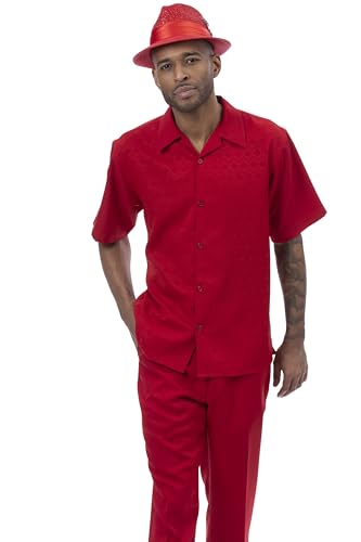 MONTIQUE Men's Walking Suit – Short Sleeve Button-Up Shirt & Relaxed-Fit Cuffed Pants