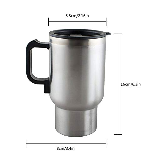Image of 12V Car Heating Cup, 450ml Stainless Steel Travel Electric Coffee Mug, Insulated Heated Preservation Mug with Car Heated Function