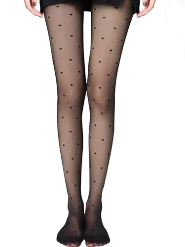 SHENHE Women's Heart Tights Goth Sheer Lace Kawaii Pattern Tights Stockings Rave Pantyhose2