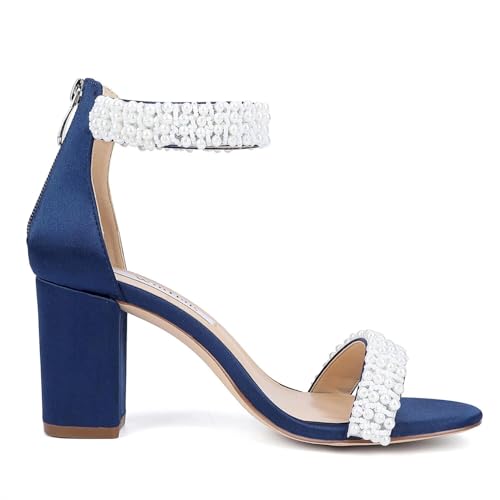 Image of Block Heel Wedding Sandals Pearl Heels Open Toe Wedding Shoes for Bride Bridal Shoes