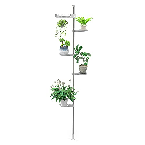 5-Tier Tension Rod Plant Holder Pole,Plant Stairs/Flower Stairs/Plant Shelf/Flower Shelf (Black)