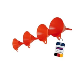 hünersdorff Trichter-Set 4-teilig Rot Robuste Einfülltrichter aus bruchsicherem HD-PE mit Entlüftungsrippen & Aufh