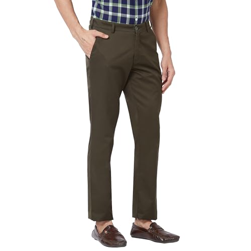 Image of Colorplus Men's Pure Cotton Solid Piece Dyed Pattern Contemporary Fit Flat Front Casual Trouser