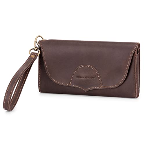Carteira de Mão Feminina Porta Celular Documentos Couro Legítimo (Marrom Escuro)