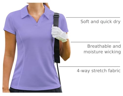 Image of PINSPARK Womens Golf Shirt Short Sleeve Polo V-Neck Quick Dry Tennis Tops | Moisture-wicking Breathable Fabric, Classic Collar, Slim Fit, Ideal for Golf Tennis Pickleball Casual