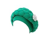 Nigerian gele Turban for Women Knot Headwrap Twisted Braid Hair Cover Pre-Tied Bonnet Beanie Cap for Women Girls (Green 1)