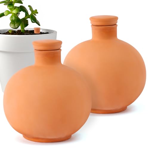 2pcs 5in Ollas Clay Watering Pot with lid Terra Cotta Clay Irrigation Plant Watering Globes with Top Storage Pool Plant Corms for Irrigating Flower Pots for Plant Enthusiasts Plant Self-Watering