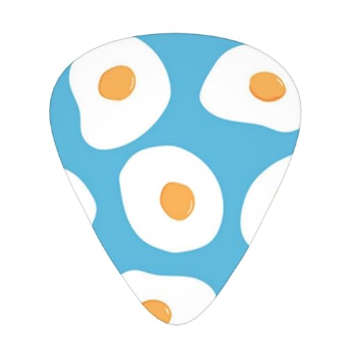 6枚パック ギターピック エレクトリック&ベース用 ? 様々な厚さ (0.46mm/0.71mm/0.96mm)、持ち運び可能、初心者向け (抽象的な卵の目玉焼きシームレスパターンアート背景 ベーコンブルー)