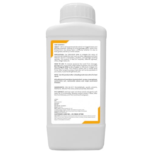Image of Clearzone DRAIGRAB 0996 Drain Odour Cleaner & Toilet Smell Remover | Garbage Smell Eliminator for Clogged Drains, Grease, Rotten Food | Safe Formula for Kitchens, Bathrooms & Hospitals (1 L)