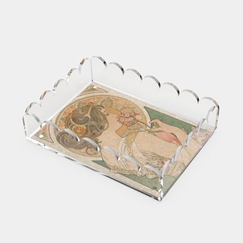 Bandeja de acrílico recortada para decoração de 18 x 12,7 cm com tapete magnético removível, bandeja coletora externa para foto/arte/mensagem, exibição decorativa e organizador para itens pequenos