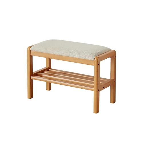 Banc à chaussures rembourré en tissu et bois noble style ferme