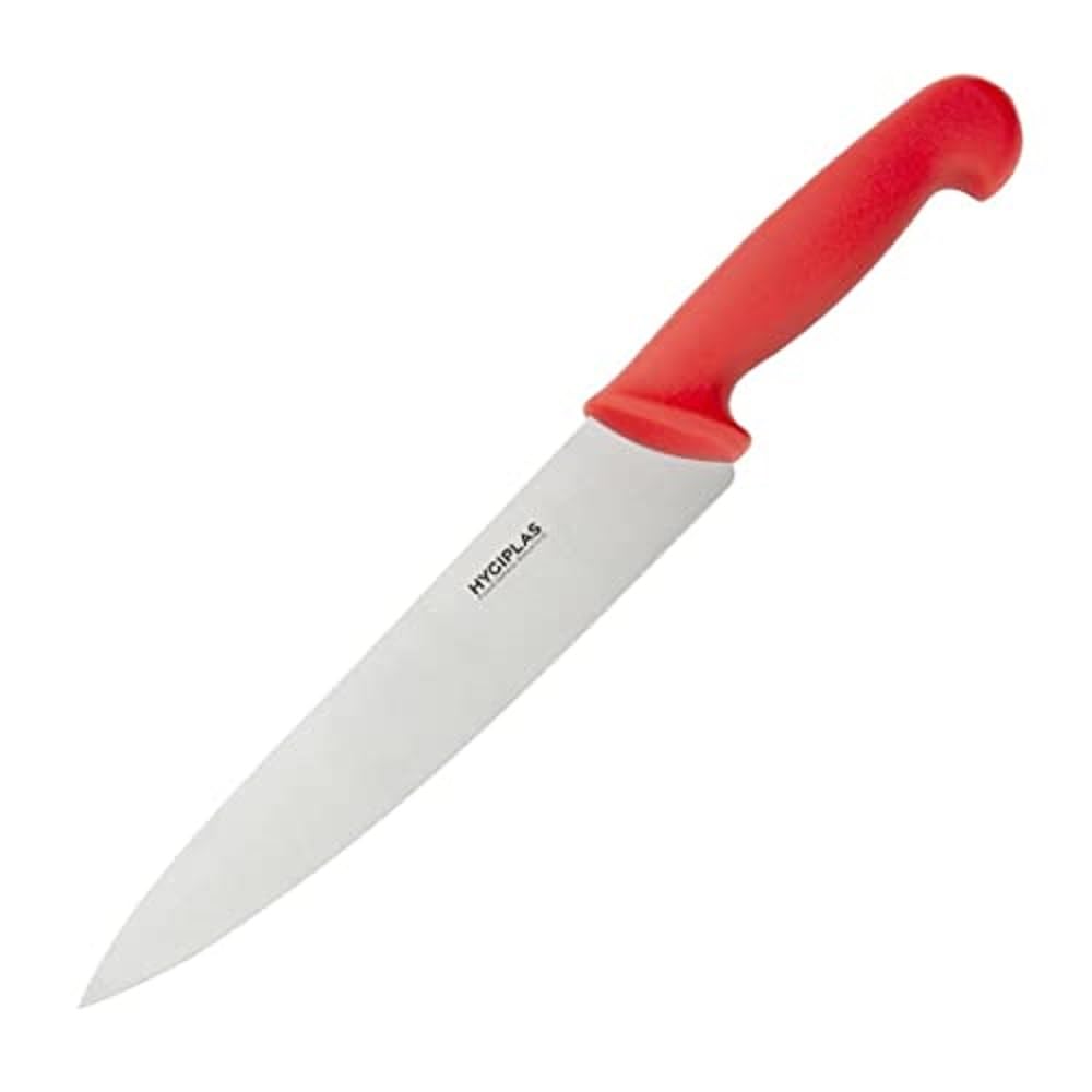 Hygiplas Chef Knife Red 21.8cm - Stainless Steel Sharp Blade, Corrosion and Rust Resistant, Dishwasher Safe C895
