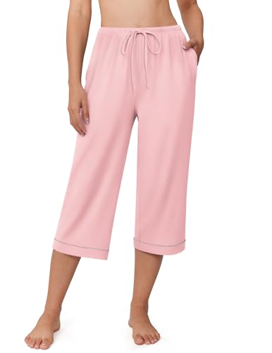 Image of Ekouaer Womens Pajamas Pants Capri Pj Bottoms with Pockets Sleep Pants | Comfy Drawstring Printed Soft Lounge Pants for Home, Daliy Wear