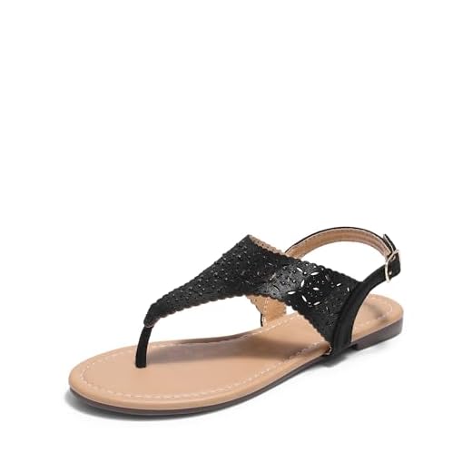 DREAM PAIRS Medinie Women Rhinestone Casual Wear Cut Out Flat Sandals Black Size 8