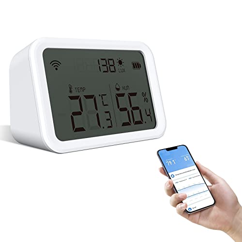 Preisvergleich Produktbild uhomepro Wlan Thermometer Hygrometer, Tuya Smart Life WiFi Hygrometer, Temperaturund Feuchtigkeitssensor, Bluetooth-Digital Thermometer mit Intelligentem Alarm, FürInnenräume,Garten