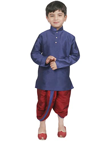 Image of SG YUVRAJ Boy's Raw Silk Kurta Dhoti Set