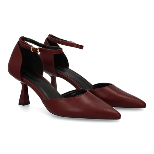 shoes&blues.es 95167 Stiletto para Mujer con Tacon Fino. Cierre de Hebilla, Punta Fina. Ideal para Otono Invierno. Burdeos Talla 39
