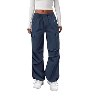 Cargo Pants Women Elastic Waisted Parachute Hiking Pants with Pockets Water-Resistant Lightweight Baggy Pants