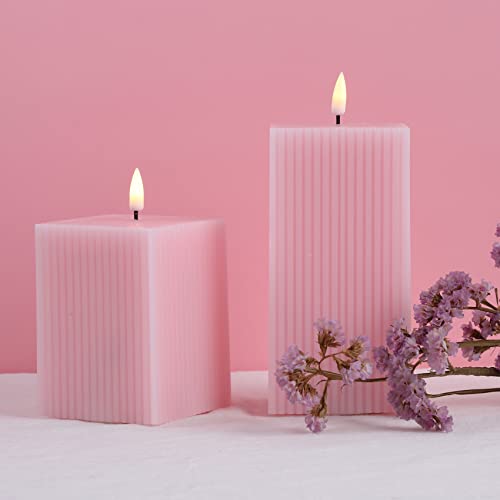 Velas LED rosas de rayas cuadradas pack de 2 para decoración de salones 7