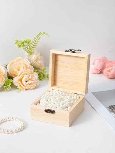 Image of 12 Piece Small Wooden Box Unfinished Wooden Treasure Box with Lids for DIY Crafts (4.1X4.1X2.4 in)
