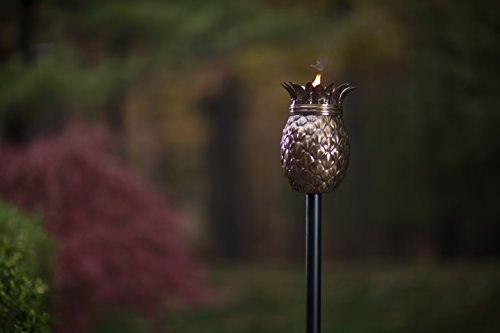Pineapple Outdoor Tiki Style Torch - Landscape Oil Lamp Includes 3-Piece 54? Black Steel Pole for Easy Set Up - 32oz Bowl with Fiberglass Wick Burns for Over 15h! 2 Pack