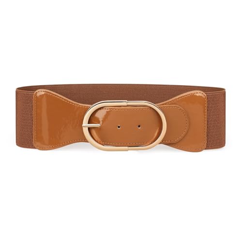 SUOSDEY Vintage Wide Elastic Belt for Women's Dresses Stylish Stretchy Waistband with Oval Gold Buckle3