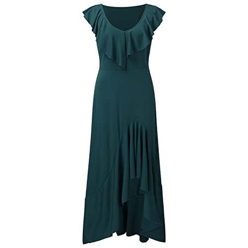 UIFLQXX Vestidos de praia femininos de verão com decote em V para festa rodado com babados, vestido