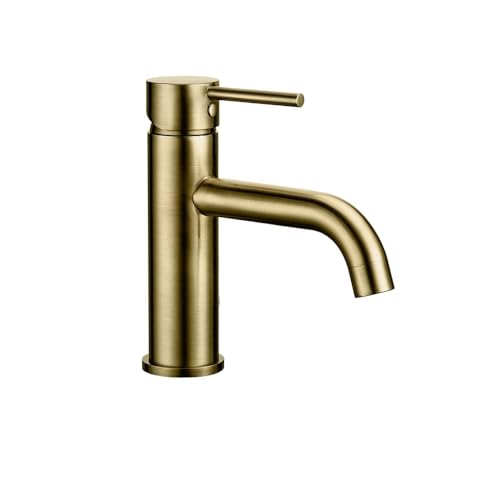 Robinet de lavabo doré brossé Feng Shui mitigeur laiton massif anti-trace pour mitiger chaud froid