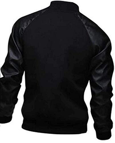 Men's Fashion Splicing Leather Sleeve Baseball Varsity Bomber Jacket2