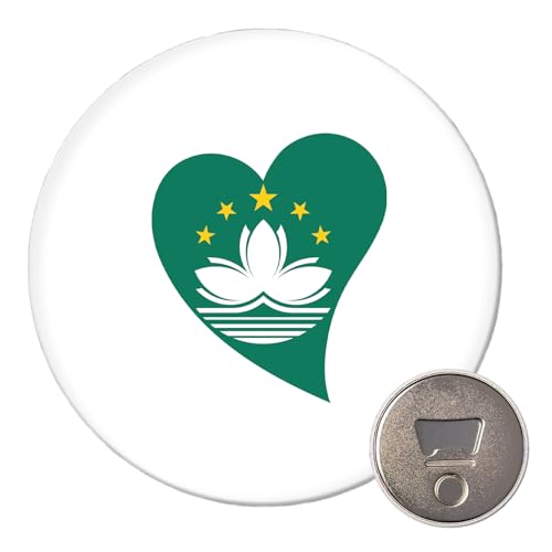 Huuraa Magnet Macau Flagge Herz 59mm Kühlschrankmagnet r& Flaschenöffner Geschenkidee