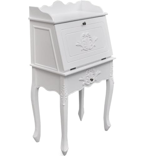 Homgoday Escritorio Francés con Estilo Antiguo y Almacenamiento Integrado - Blanco