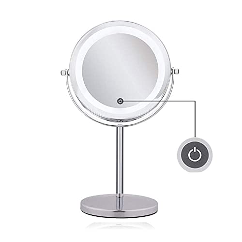 Espejo de tocador para afeitado de maquillaje con rotación de 360° portátil iluminado alimentado por pilas