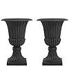 Worth garden 2 pack 30 tall large urn planter round classic plastic flower pots black traditional imitation stone plant pot with drain hole indoor outdoor front porch patio deck decoration pot  urban country home decor