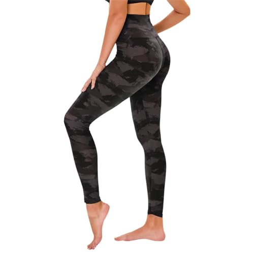 TNNZEET Leggings Sport pour Femme Taille Haute, Pantalon Yoga Femme Grandes Tailles pour Sport,Gym(Noir imprimé,L-XL)