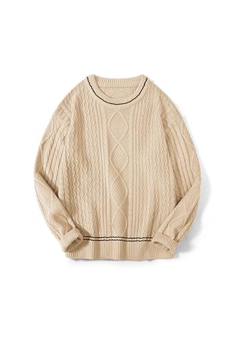 Image of Zeagoo Cable Knit Sweater Women Crewneck Long Sleeve Sweater 2024 Fall Chunky Vintage Pullover Tops