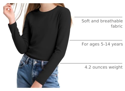 Image of KEREDA Girls Long Sleeve Shirts Cotton T-Shirts Basic Tees for Kids Tops