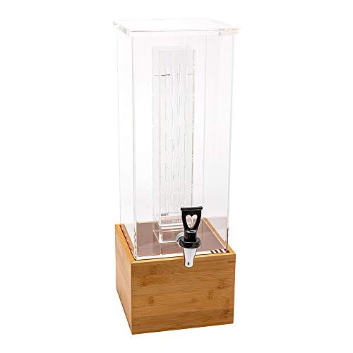 Restaurantware BEV Tek 2 Gallon Beverage Dispenser 1 Square Drink Dispenser for Parties - with Infusion Core Bamboo Base Clear Acrylic Drink Dispenser with Stand Easy-to-Use Spigot
