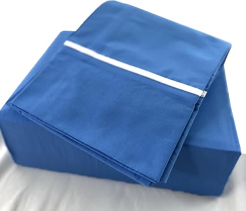 Toesty Sheets – Full Sheet Set – Organic Cotton, Semi-Fitted No-Tuck Top Sheet, Fitted Sheet, 2 Pillowcases, Easy Bed Making | Blue with White Trim