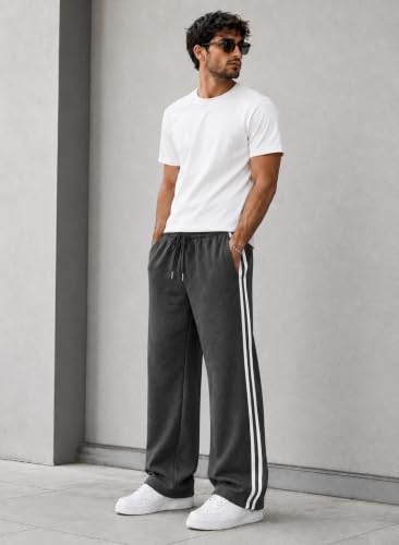 Image of ENDEAVOUR WEAR Men's Baggy Striped Relaxed Oversized Fit Track Pants | Cotton Rich Fabric | Straight Loose Fit Non-Cuffed | Gym, Streetwear & Casual Comfort Track Pants Lounge Pants