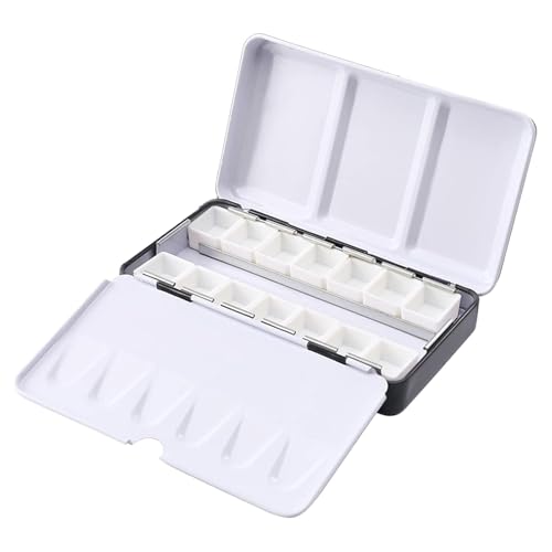 Hisxrcal Paleta de Portátil, Estuche Metálico para, Ideal para Pintar Al Aire Libre, Hacer Manualidades, Viajes Y Dibujar en Exteriores, 14 Medias Sartenes