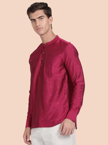 Image of KRYPTIC Men's Full Sleeve Regular Fit Short Kurta in Premium Pure Cotton with Patch Pocket and Mandarin Collar - Perfect Blend of Style and Comfort