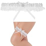 Telooco Weiß Hochzeitsstrumpfband Spitze Strumpfband mit Schleife Spitze Oberschenkel Strumpfbänder Hochzeit Braut Strumpfband für Hochzeits Party Ball Brautjungfern Braut Accessoires