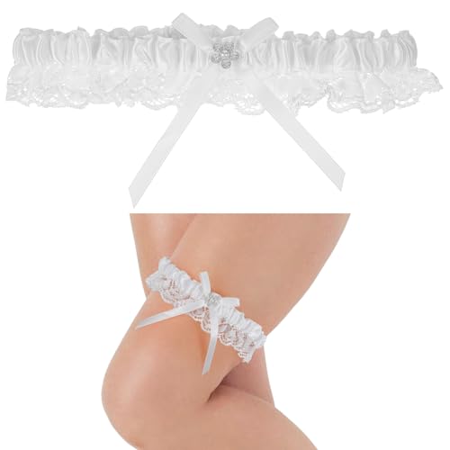 Telooco Weiß Hochzeitsstrumpfband Spitze Strumpfband mit Schleife Spitze Oberschenkel Strumpfbänder Hochzeit Braut Strumpfband für Hochzeits Party...