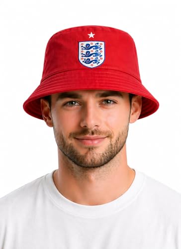 England Bucket Hat for Football World Cup Unisex White Blue or Red Head Circumference 56-58cm (Cotton Red)